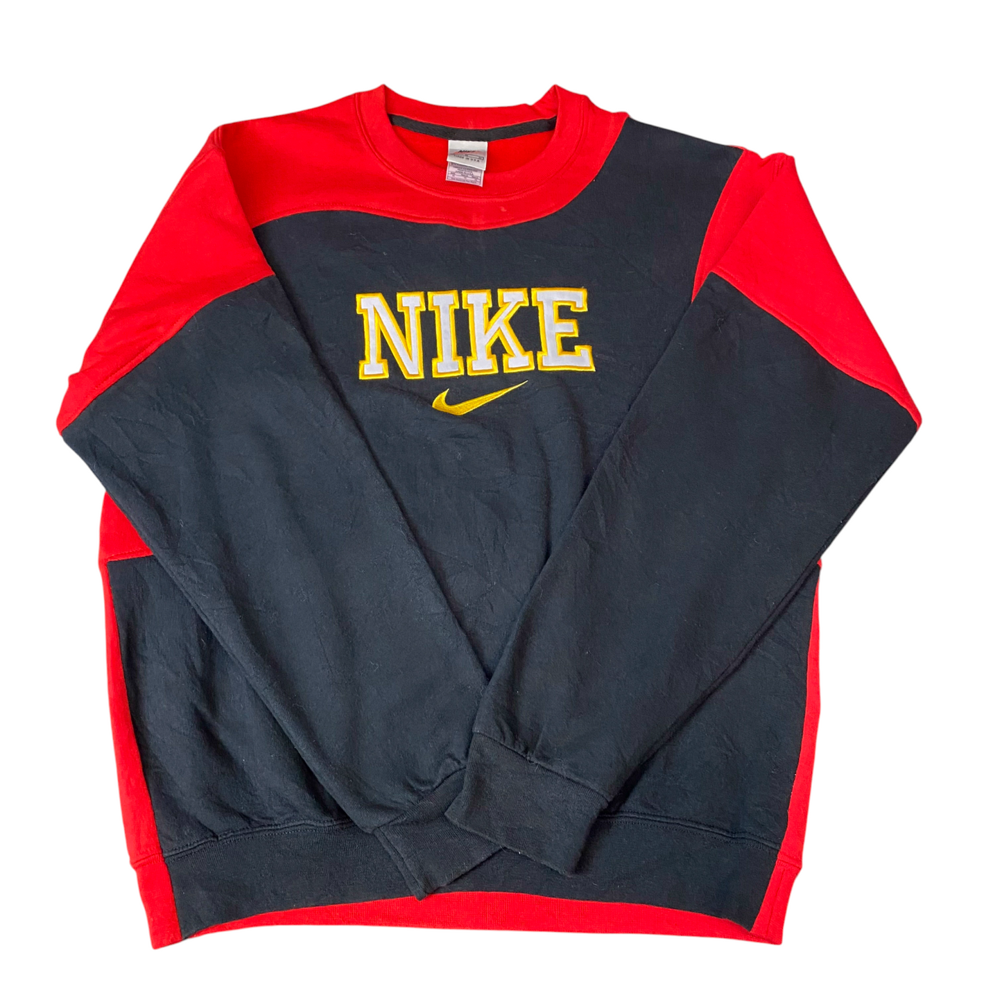 Nike Reworked Sweatshirt Mens M Black Red Embroidered Spellout Logo Vintage Y2K