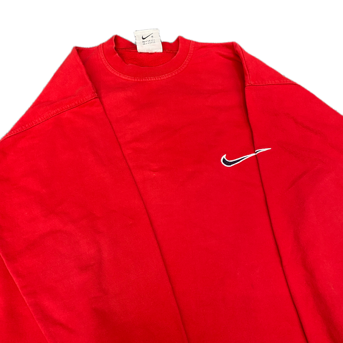 Nike Sweatshirt Mens Medium Red Fleece Lined Swoosh Logo Side Slit Long Sleeve