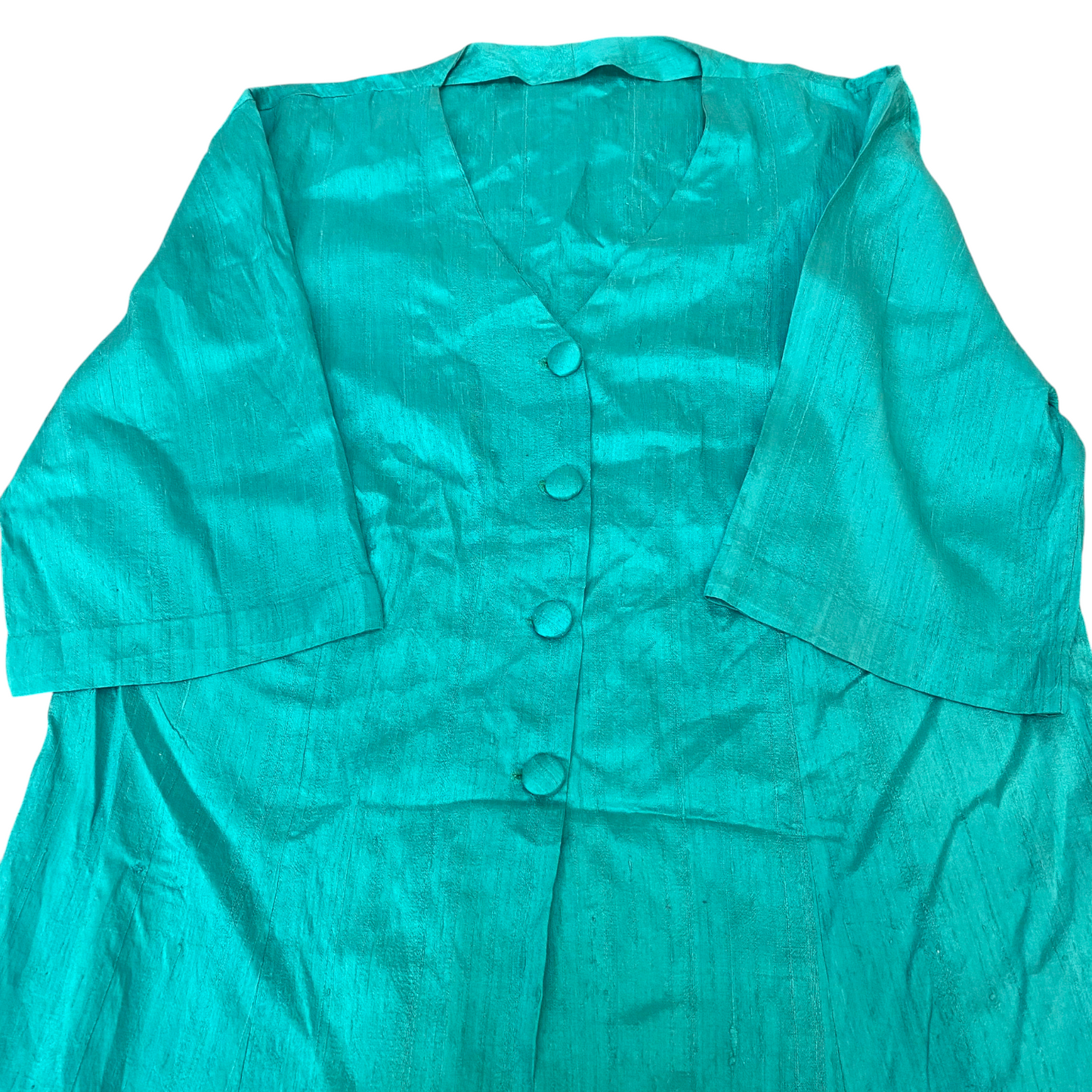 Shift Dress Womens L Blue Long Sleeve V-Neck Button Front Slit Casual Outdoor