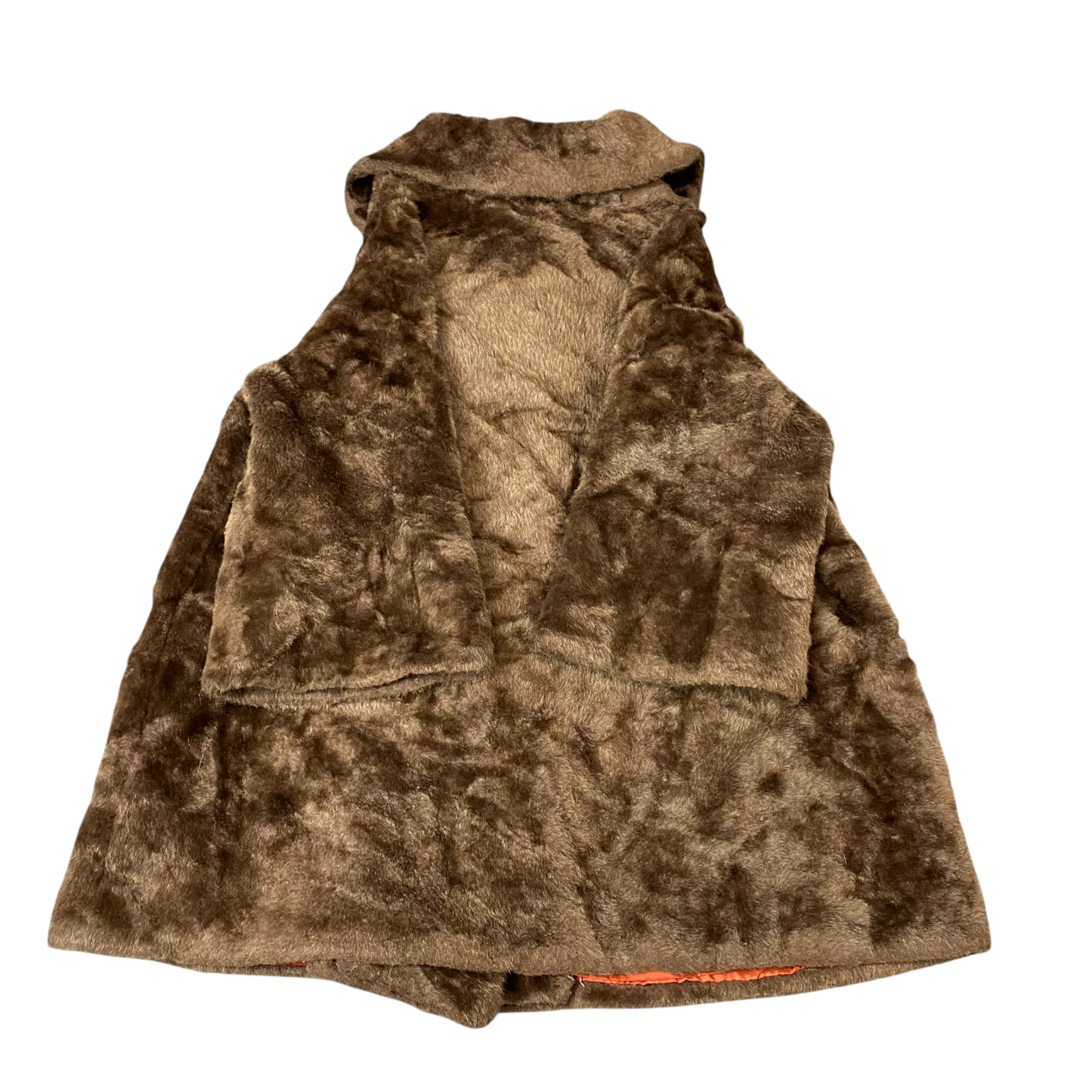 Womens Faux Fur Jacket Large Brown Lined Plush Warm Winter Collared Button Front