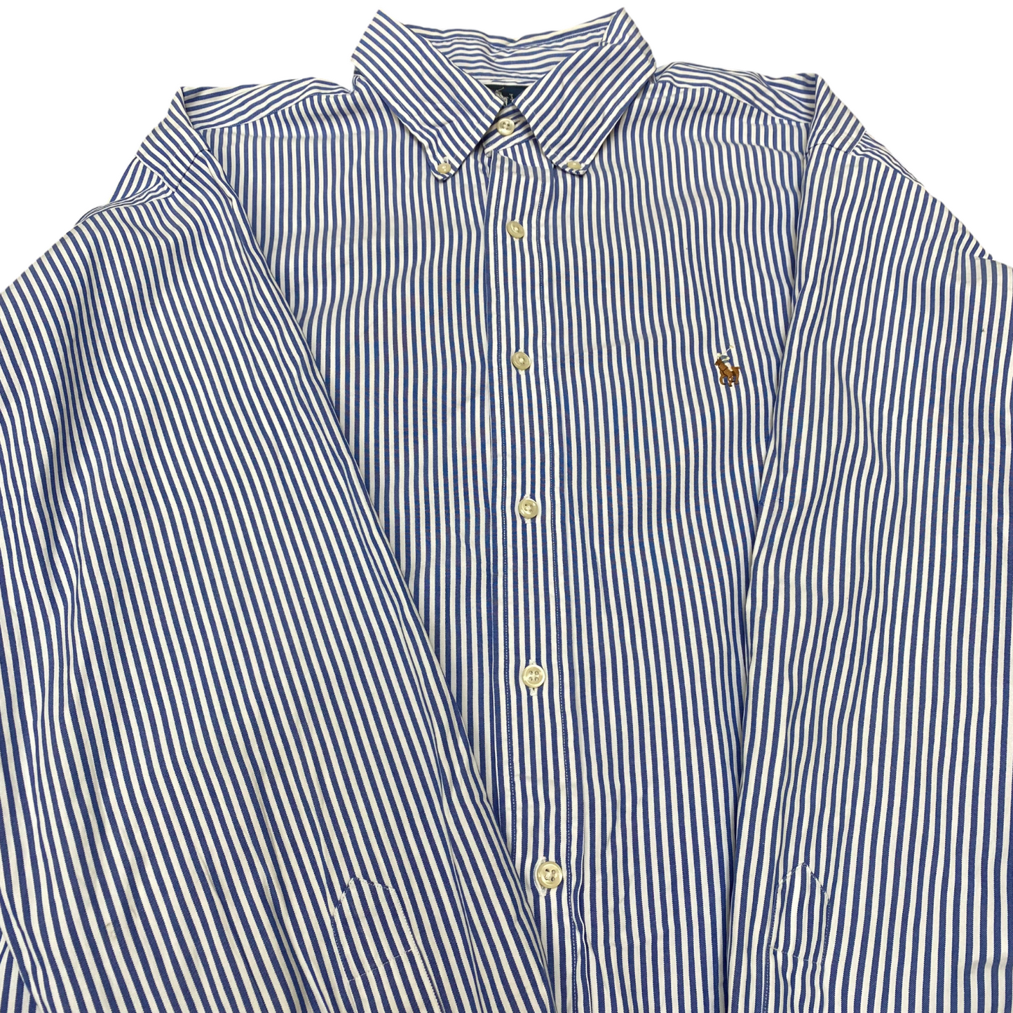 Ralph Lauren Formal Shirt Men XL Blue White Striped Long Sleeve Logo Button Down