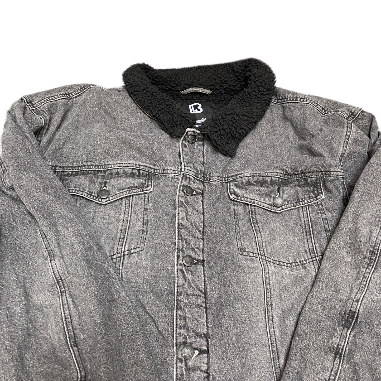 Brandit Denim Jacket Mens 2XL Grey Fleece Lined Long Sleeve Collared Snap Front