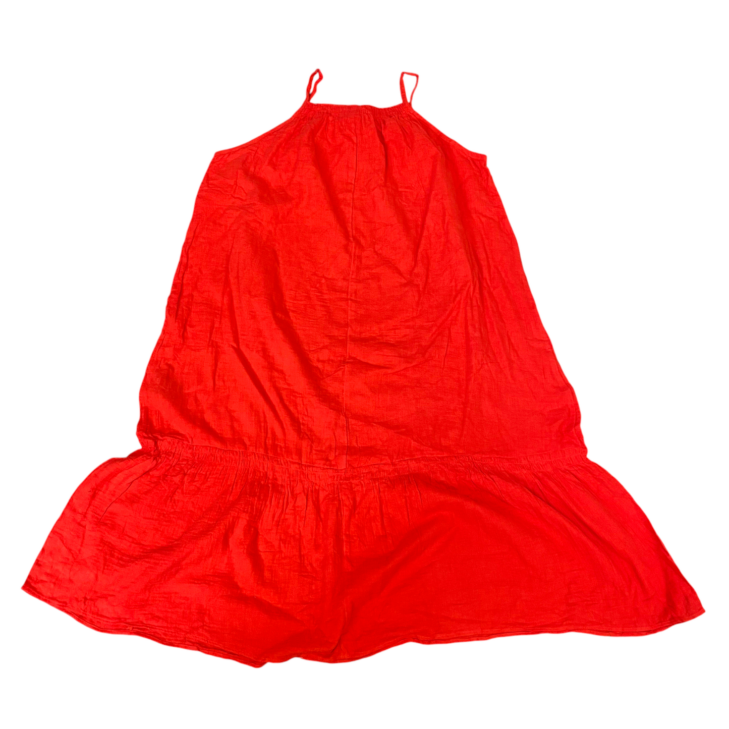 H&M Midi Dress Womens L Red Sleeveless Square Neck Spaghetti Strap Peplum Hem