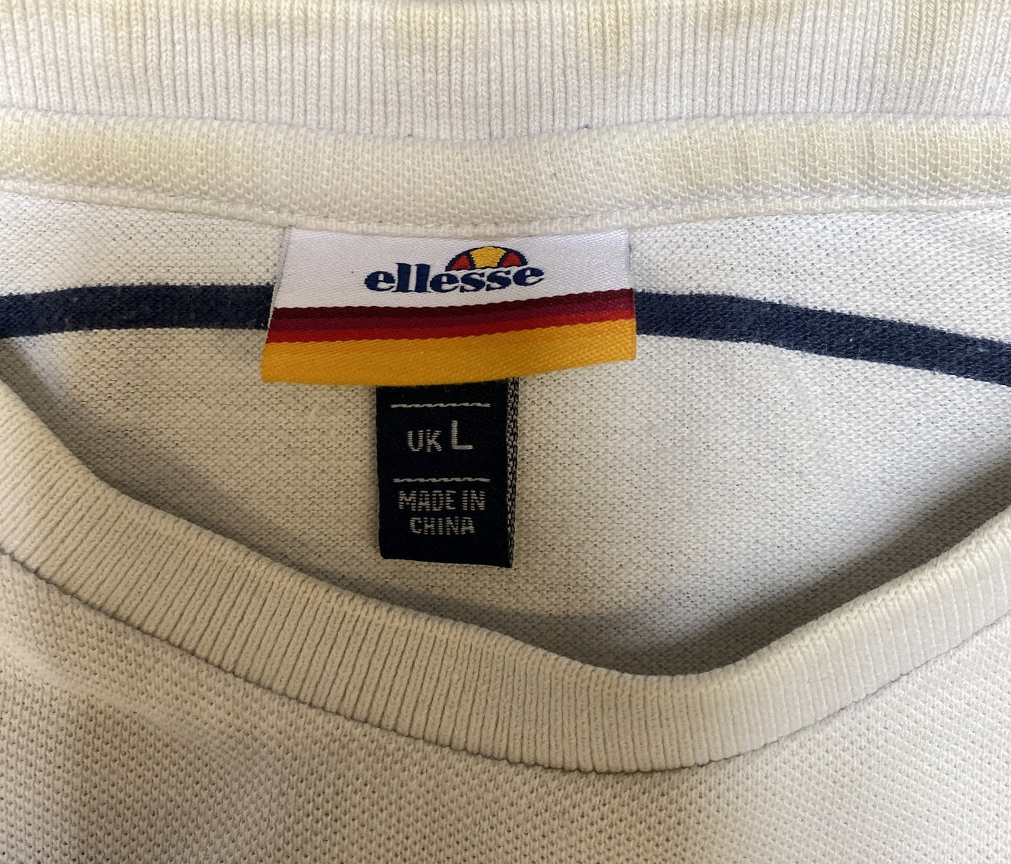 Ellesse T-Shirt Womens Large Multi Stripes Patch Logo Short Sleeve Pullover Tee