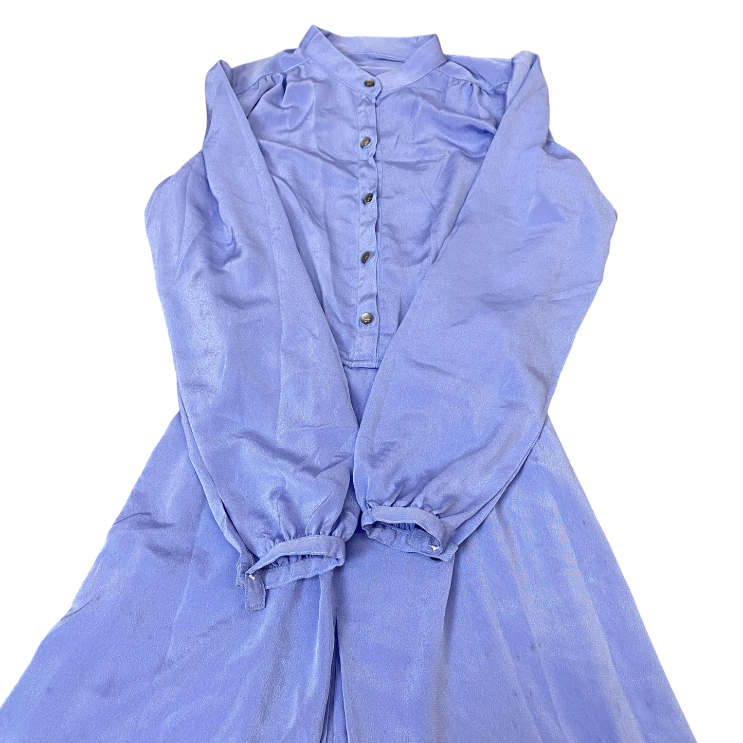 Womens A-Line Midi Dress S Blue Pleated Balloon Long Sleeve Button Front Outdoor