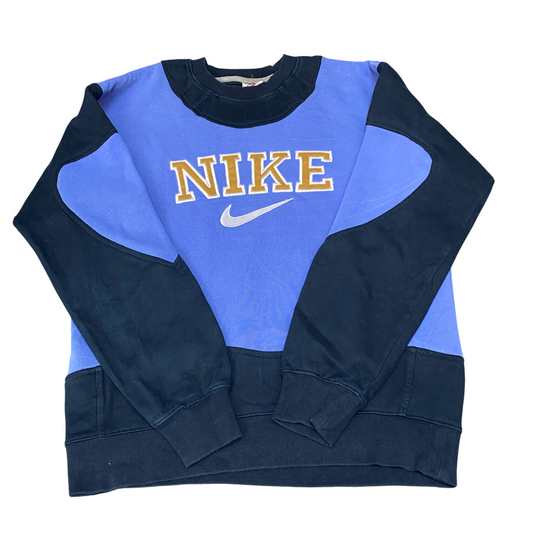 Nike Reworked Sweatshirt Men M Purple Navy Embroidered Spellout Logo Vintage Y2K
