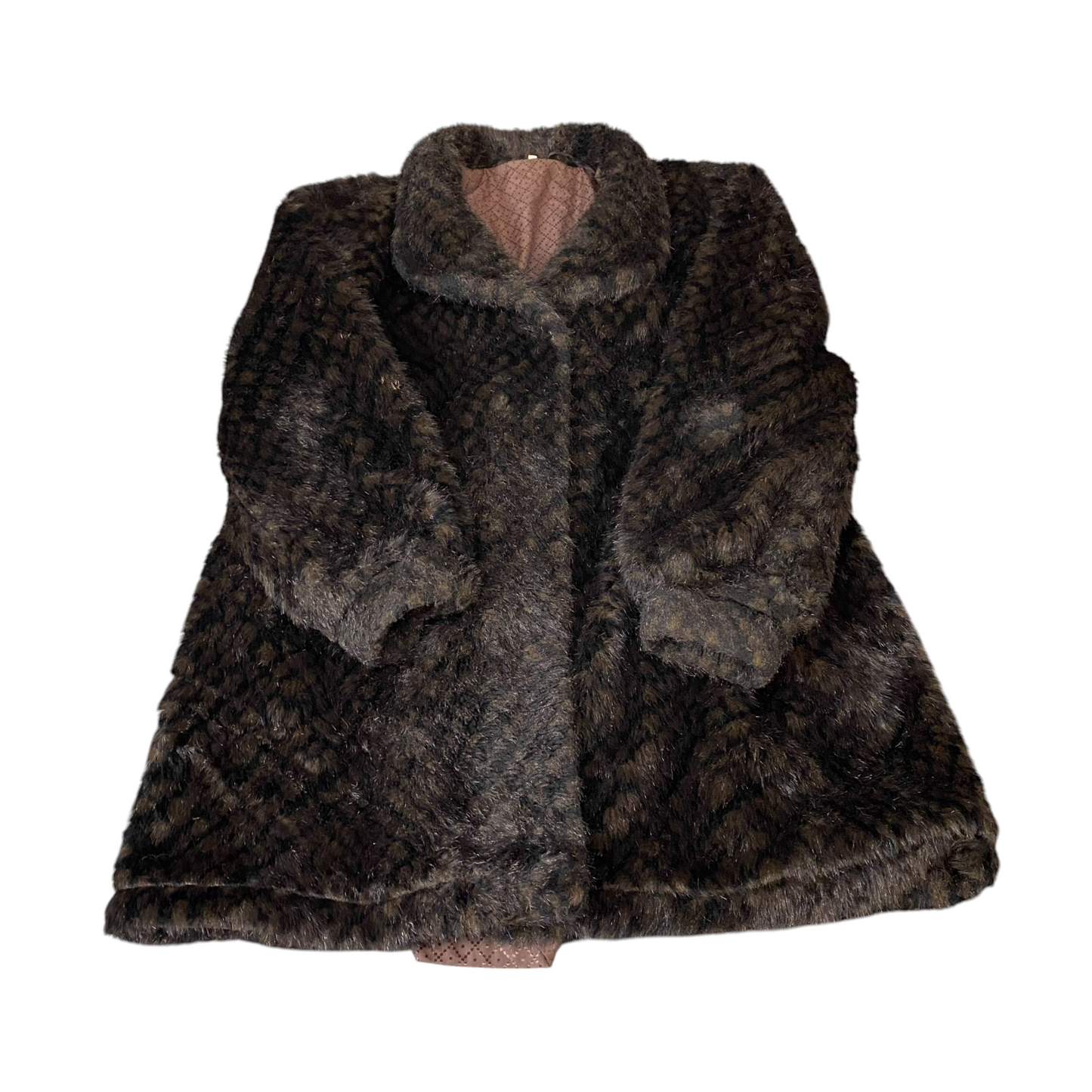 Eybl Artfur Faux Fur Coat Womens L Brown Lined Plush Winter Mid Length Collared