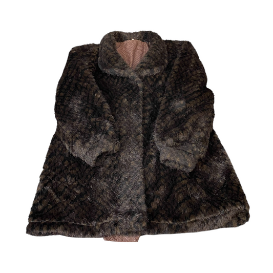 Eybl Artfur Faux Fur Coat Womens L Brown Lined Plush Winter Mid Length Collared