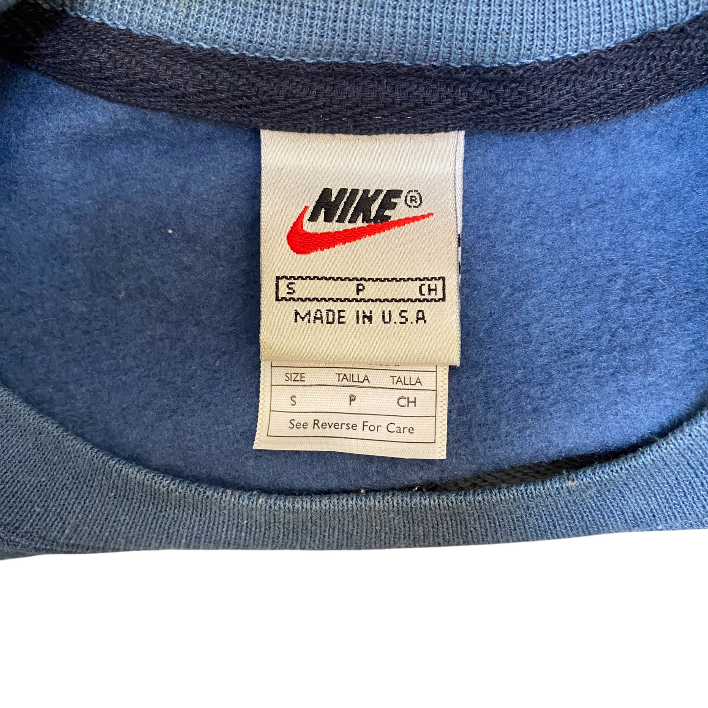 Nike Reworked Sweatshirt Mens Small Blue Grey Embroidered Spell Out Logo Y2K
