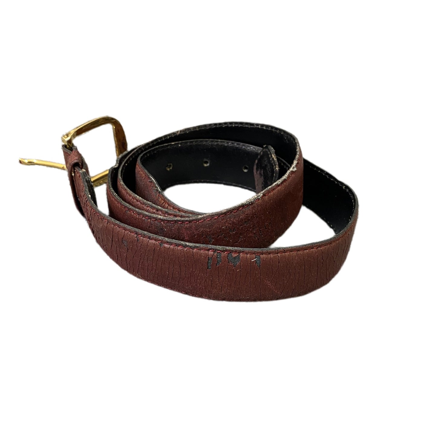 Vintage Waist Belt Men Brown Handmade Leather Gold Tone Buckle 42.5 inches