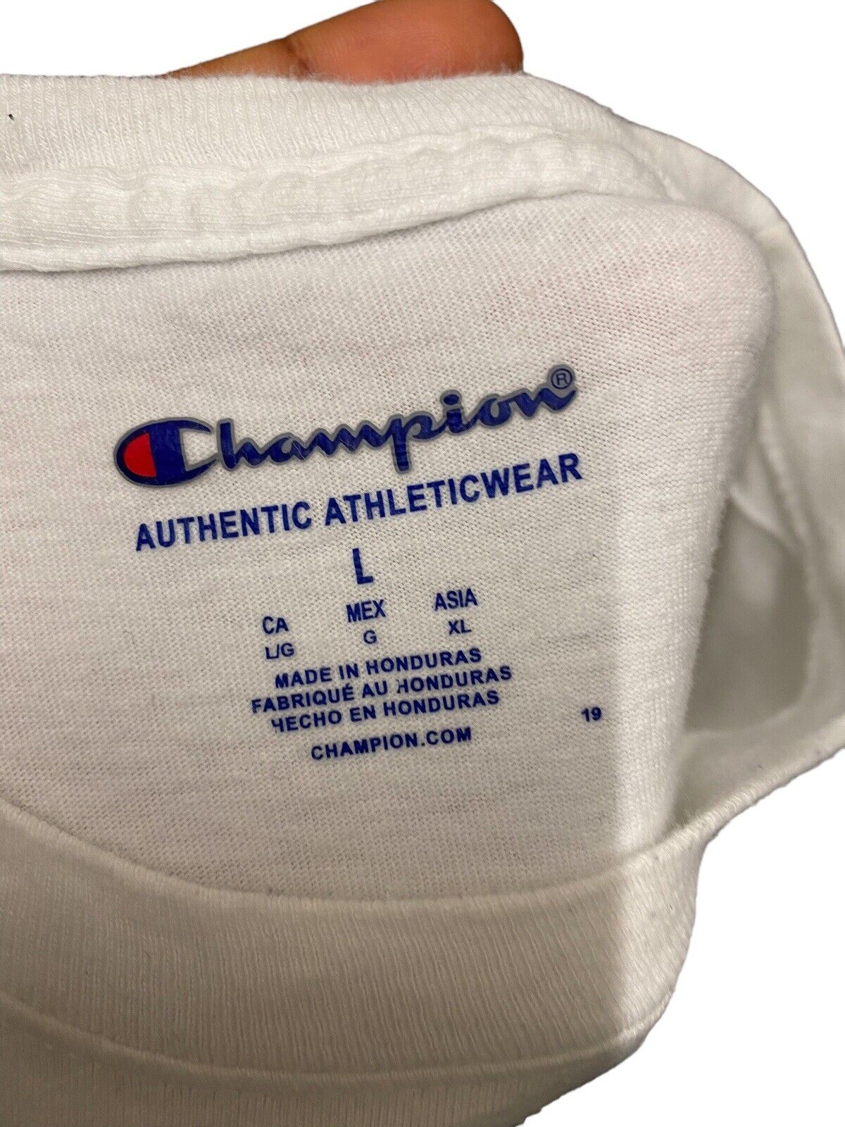 Champion T-Shirt White Mens L Chest Logo