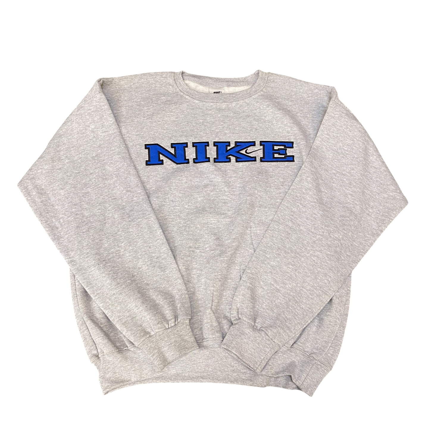 Nike Reworked Sweatshirt Mens Large Grey Embroidered Spellout Logo Vintage Y2K