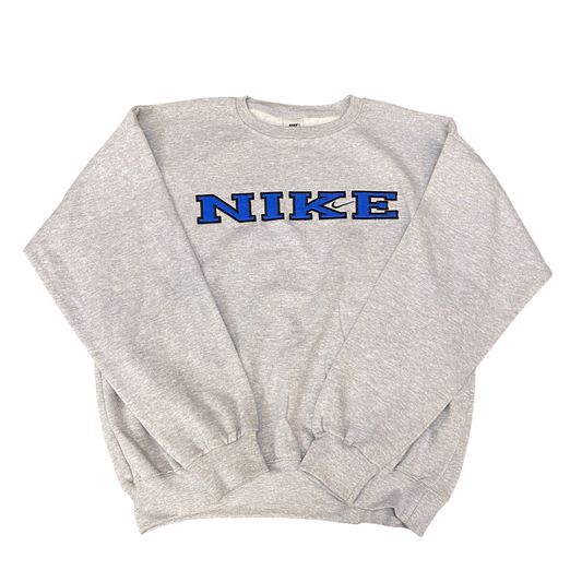 Nike Reworked Sweatshirt Mens Large Grey Embroidered Spellout Logo Vintage Y2K