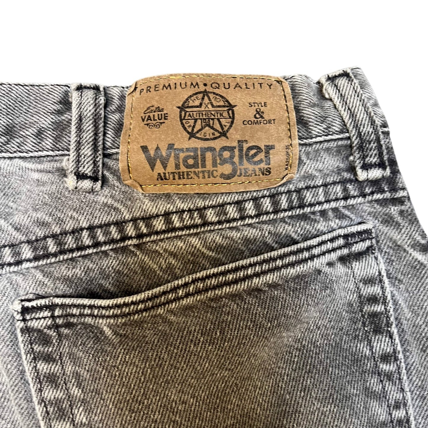 Vtg Wrangler Authentic Jean Shorts Fits as Men XL 34" Waist Gray Denim Acid Wash