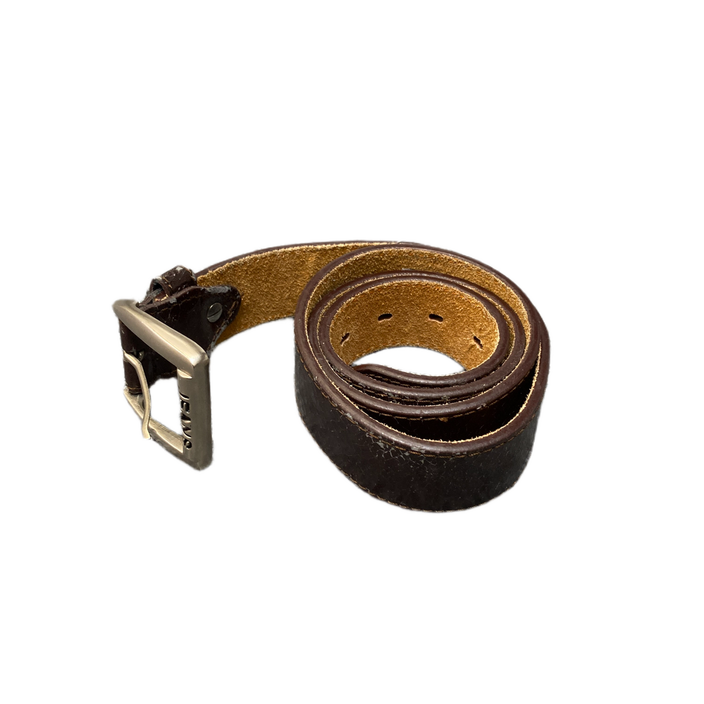 Jeans Waist Belt Mens Brown Leather Adjustable Silver Pin Buckle 41 inches