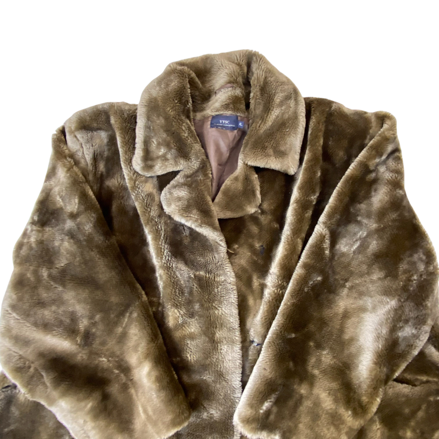 YYSC Trench Coat Womens XL Green Sherpa Fleece Notch Collar Warm Open Front