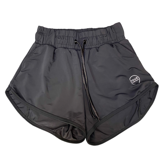 Running Sprinter Shorts Womens Small Black Drawstring Elastic Waist Dolphin Hem