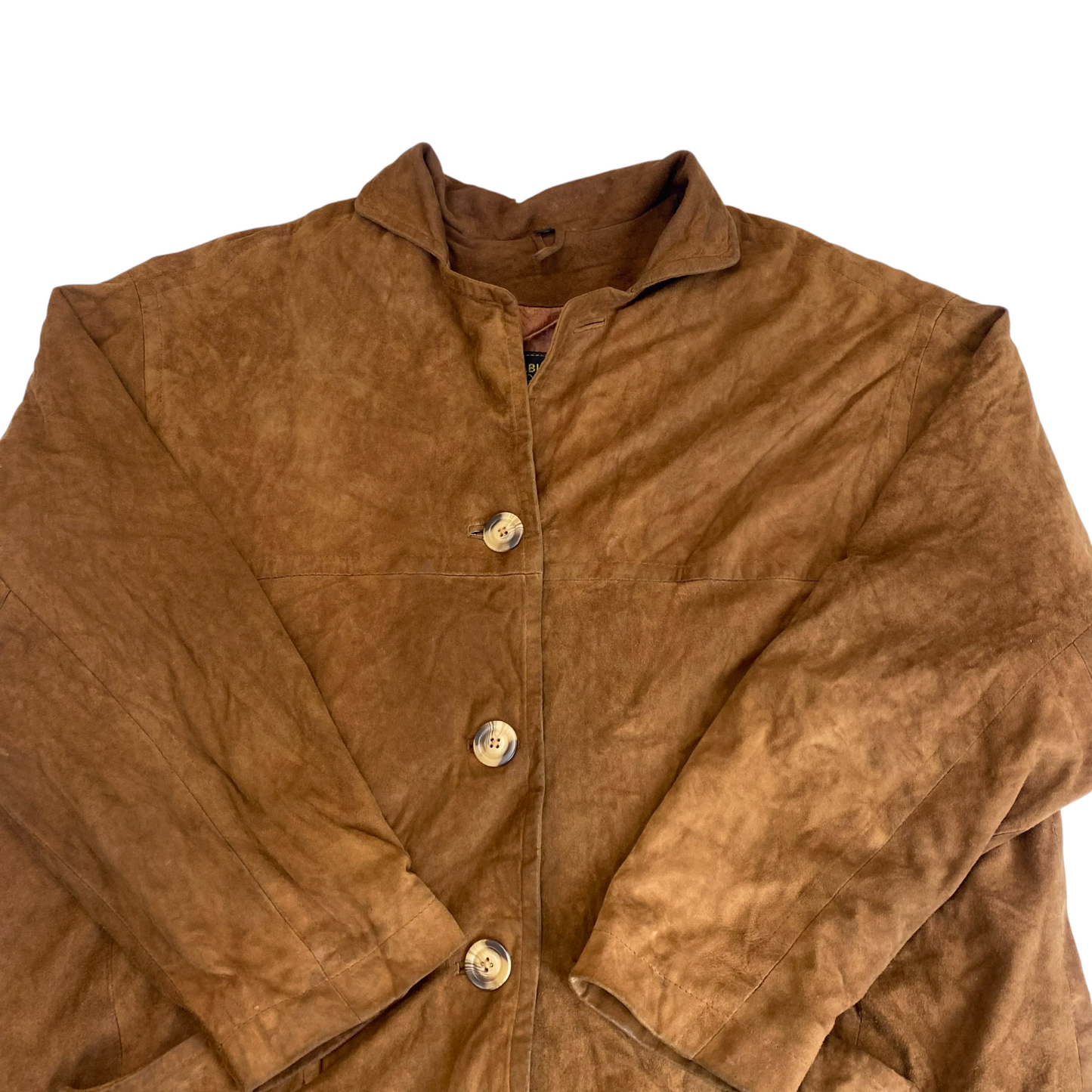 Jacket Womens L Brown Suede Leather Pockets Long Sleeve Slit Button Front