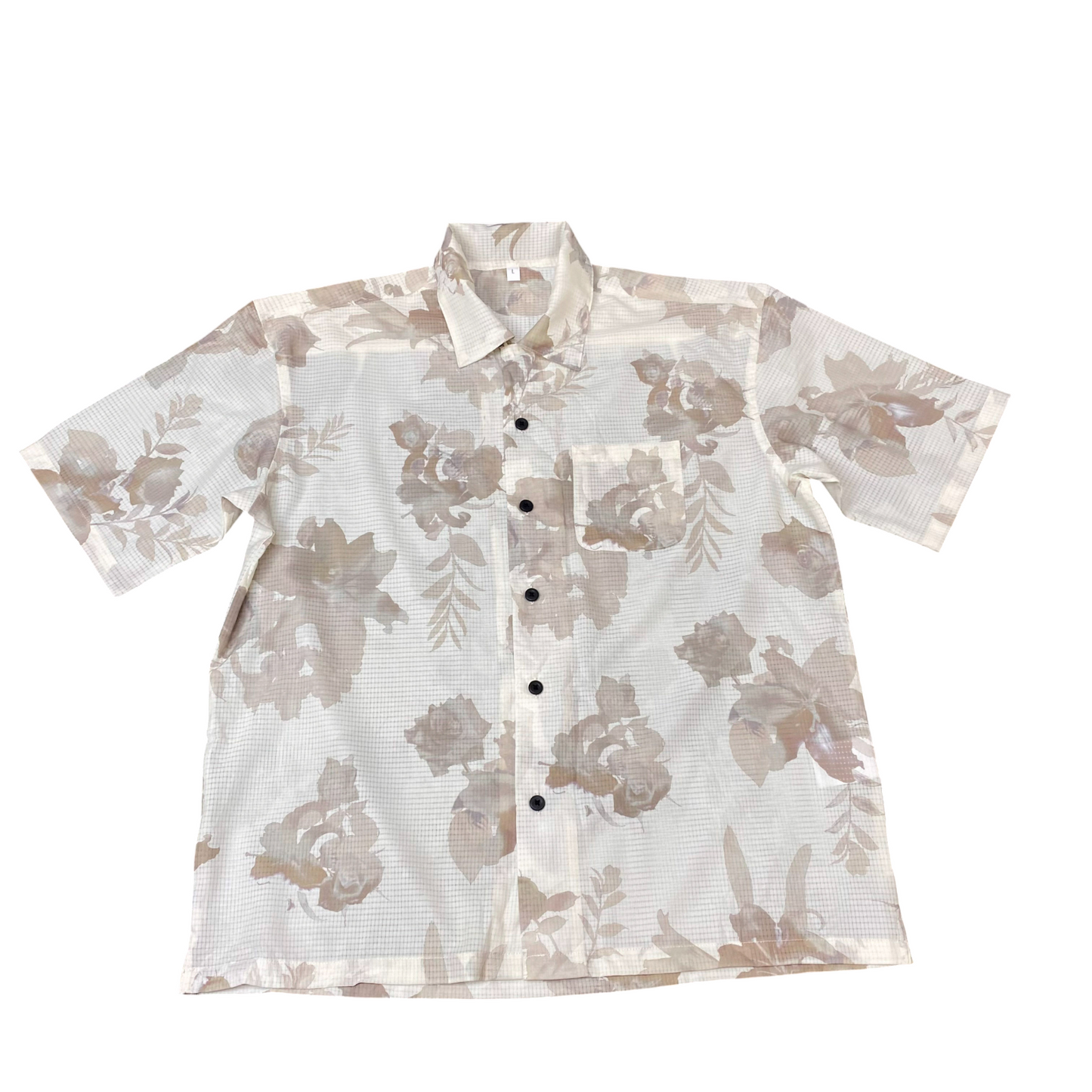 Hawaiian Shirt Mens L Cream Floral Pocket Short Sleeve Button Down Outdoor