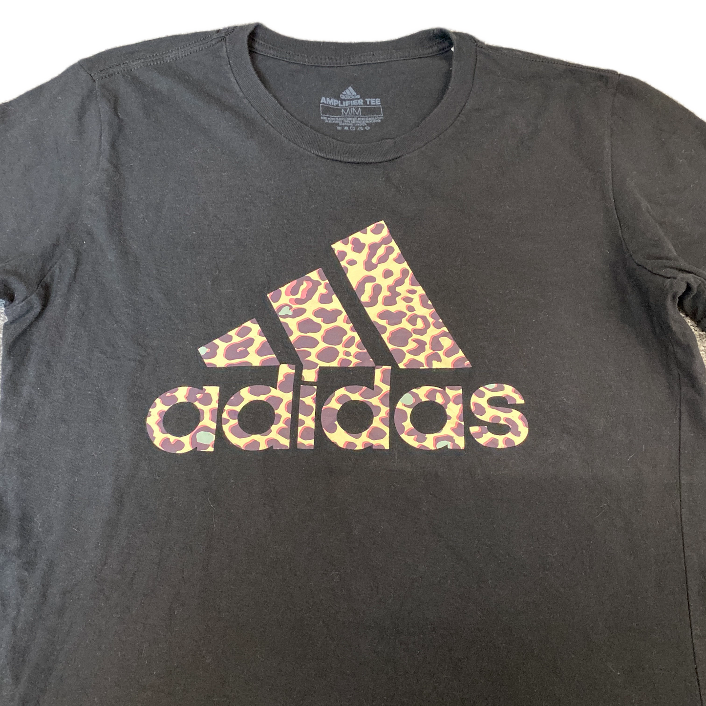 Adidas T-Shirt Womens M Black Graphic Logo Short Sleeve Crew Neck Amplifier Tee