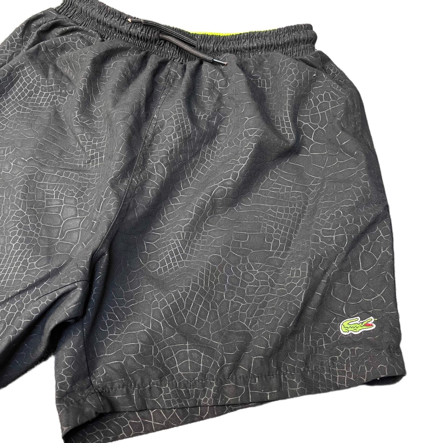 Lacoste Swim Trunks Board Shorts Men XS 27" Waist Black All Over Crocodile Skin
