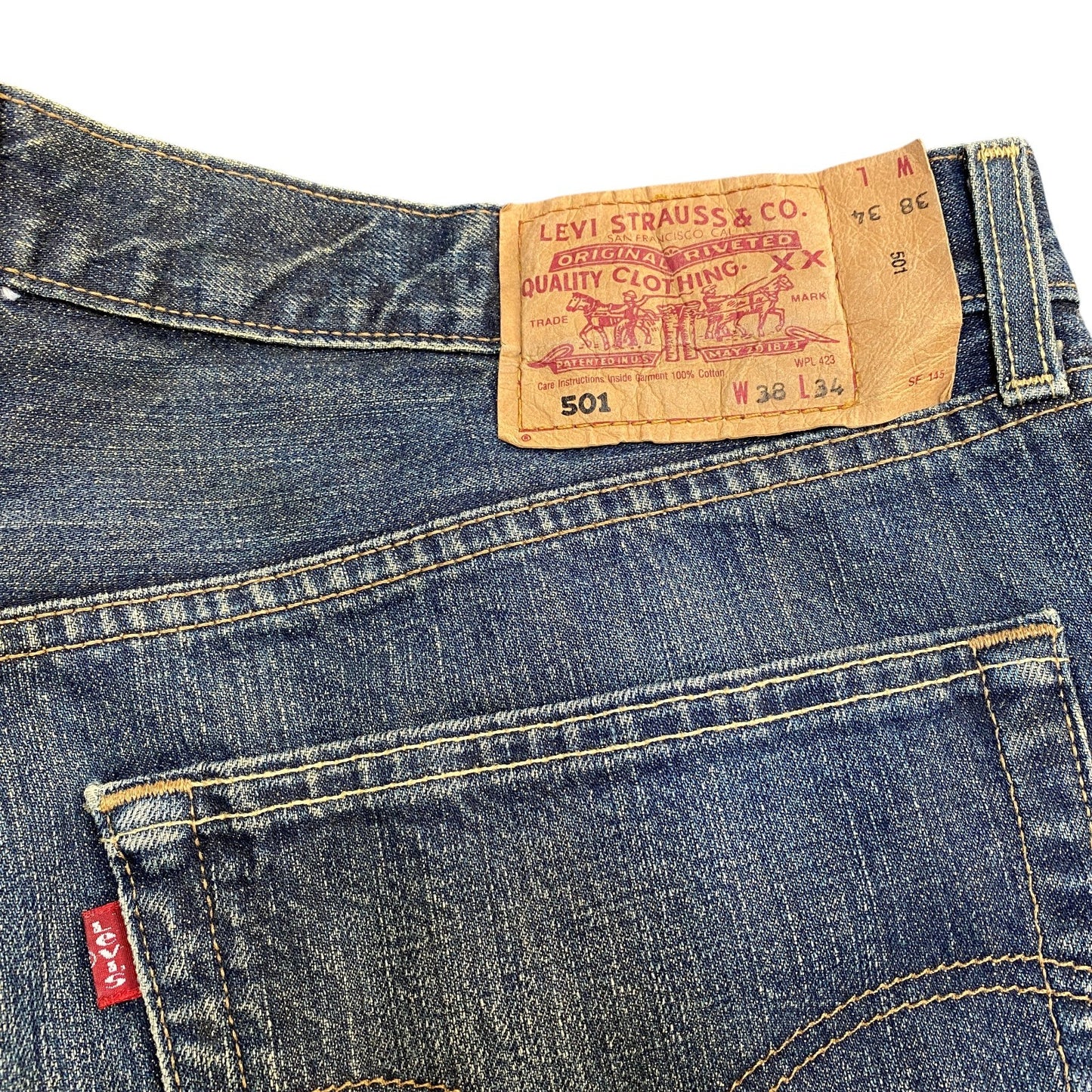 Levi's Jeans Fits as Mens 37" Waist Blue Denim 5-Pockets Flat Front Straight Leg