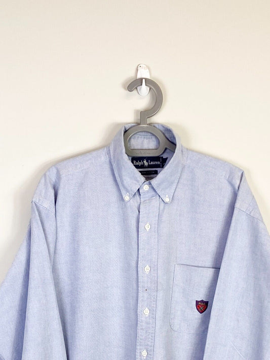 Ralph Lauren Shirt Mens XL Blue Cotton Casual Long Sleeve Single Pocket Logo Tag