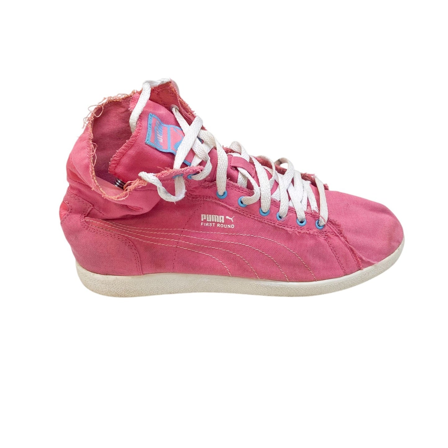PUMA First Round Sneakers Women's UK 7.5 Safari Pink Canvas High Top Lace Up