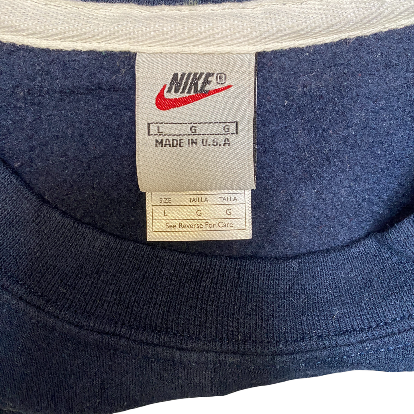 Nike Reworked Sweatshirt Mens Large Navy Blue Embroidered Spellout Logo Vtg Y2K