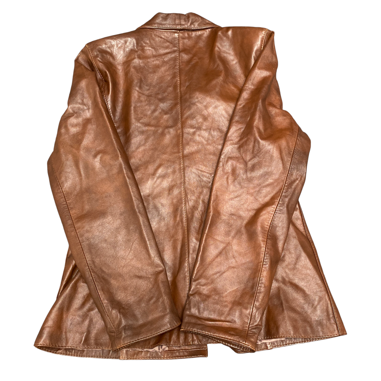 Womens Leather Blazer Jacket Large Brown Long Sleeve Notch Lapel Single Breasted