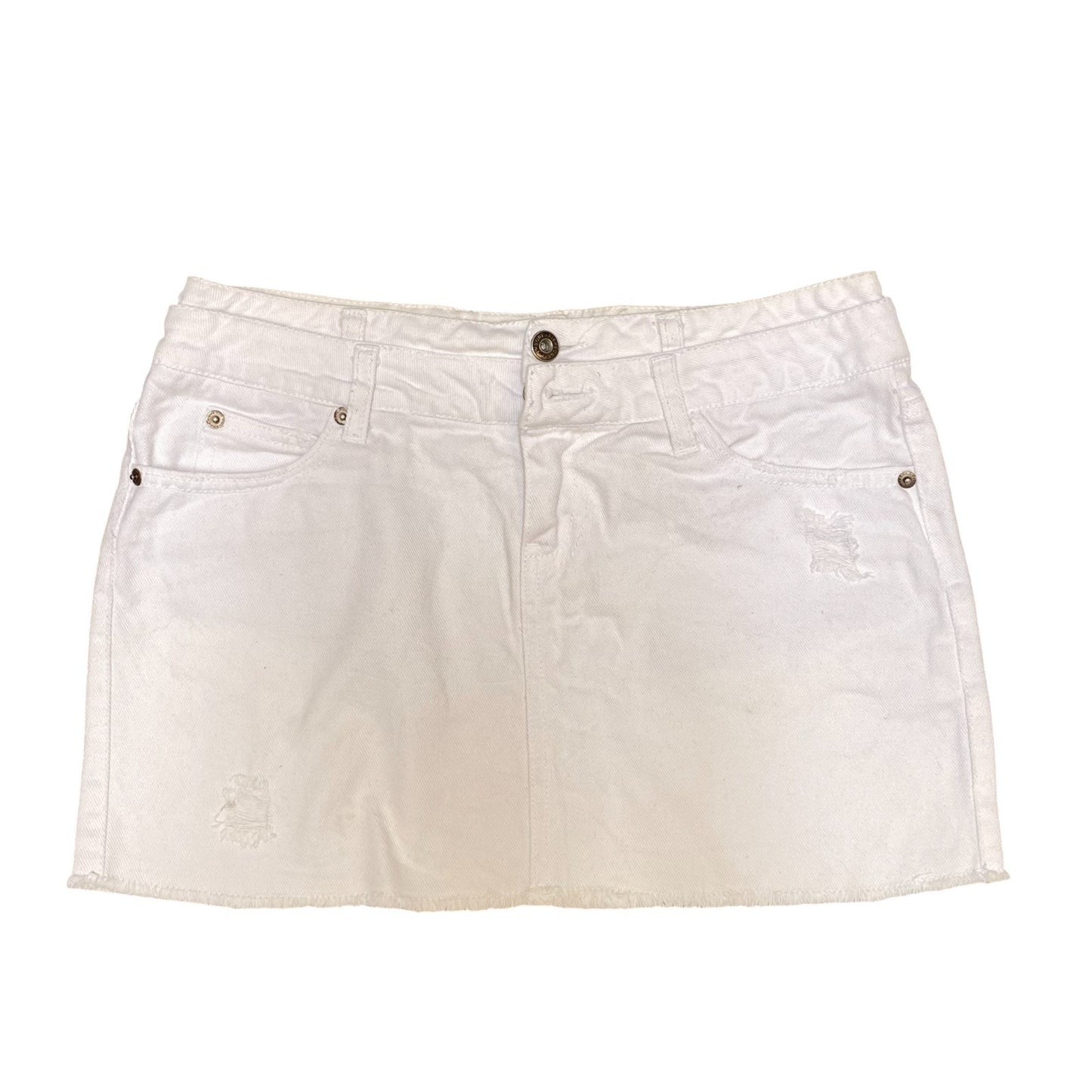 Fishbone Mini Skirt Womens L White Denim Distressed Raw Hem Casual Outdoor