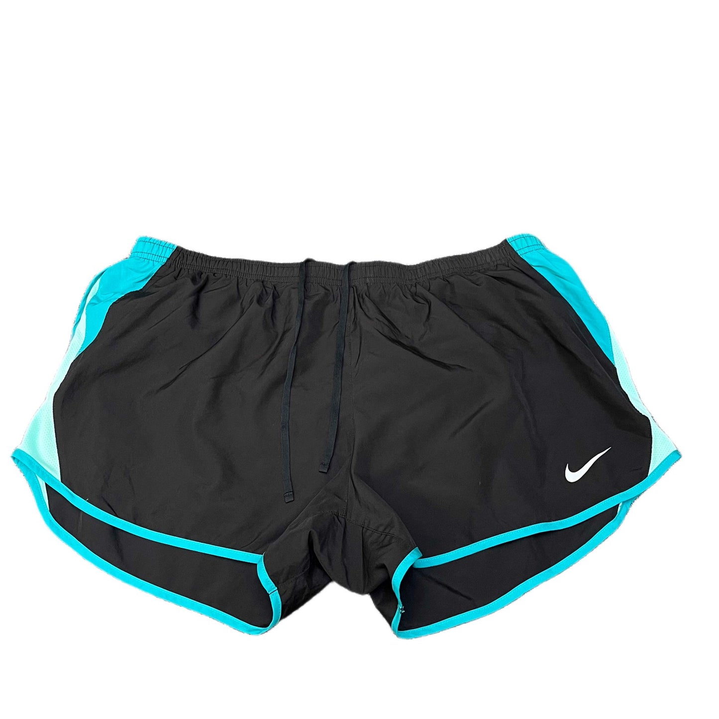 Nike Dri-FIT Active Running Shorts Womens 2XL 35" Waist Black Teal Dolphin Hem