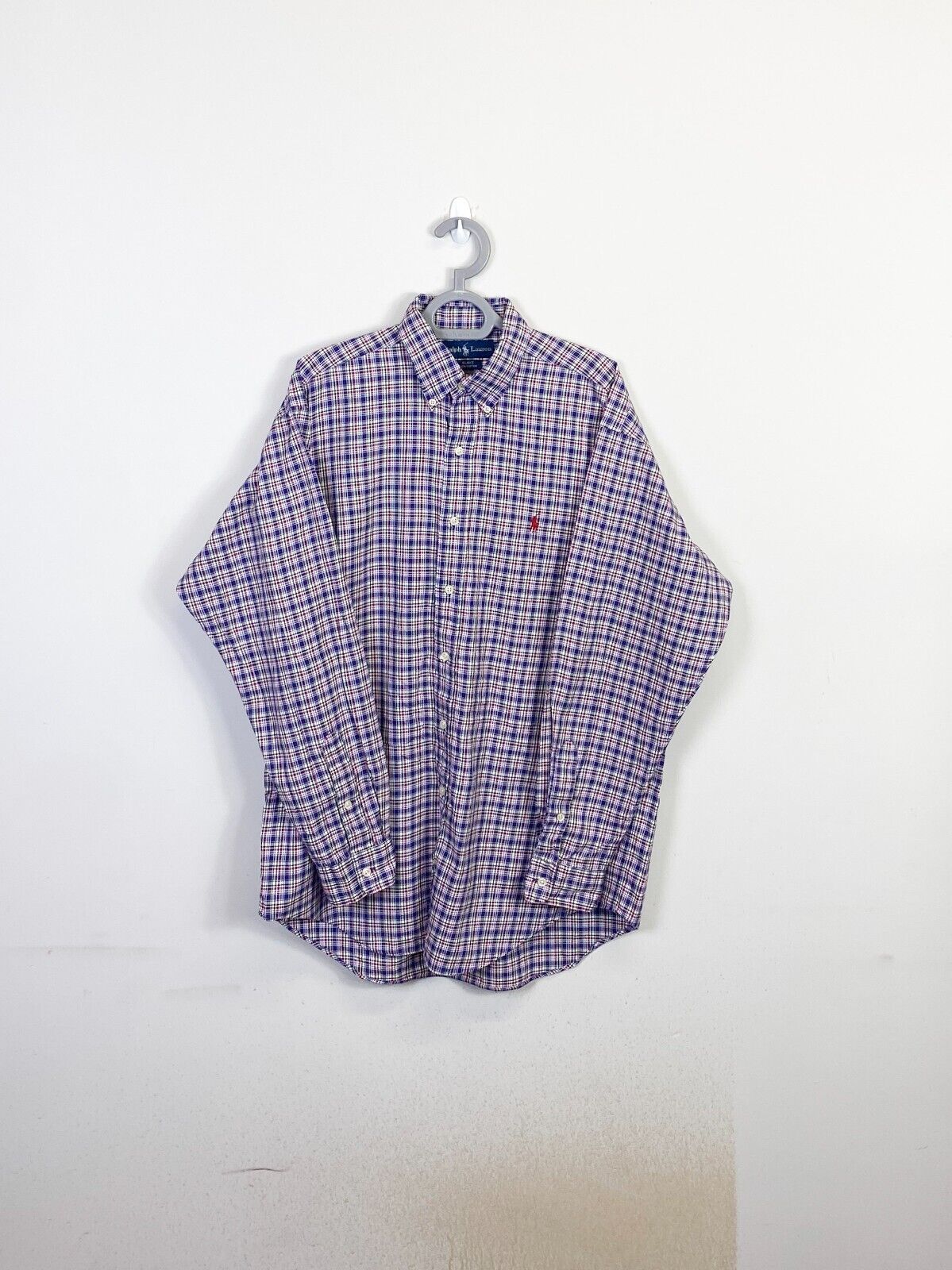 Ralph Lauren Shirt Men Medium Purple Plaid Blake Cotton Small Red Polo Pony Logo