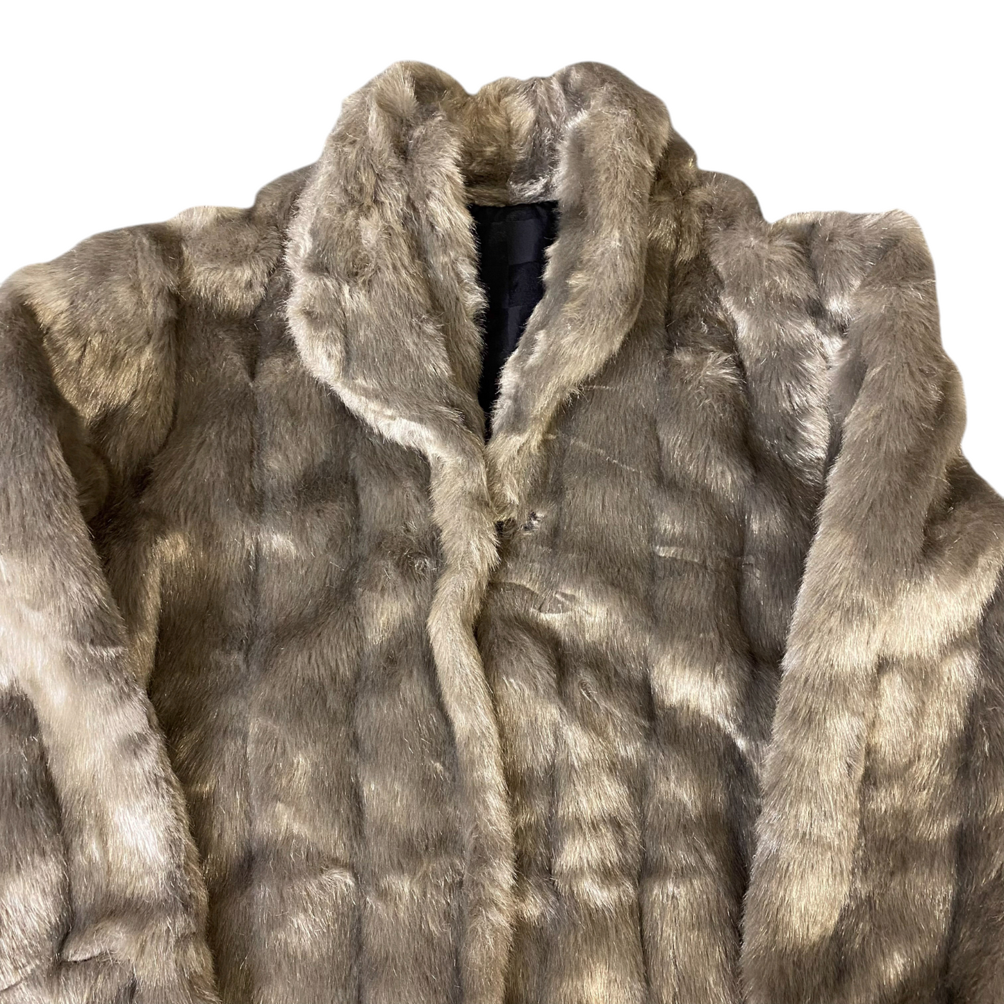 Co Faux Fur Coat Womens Large Brown Lined Plush Shawl Collar Hook & Eye Front