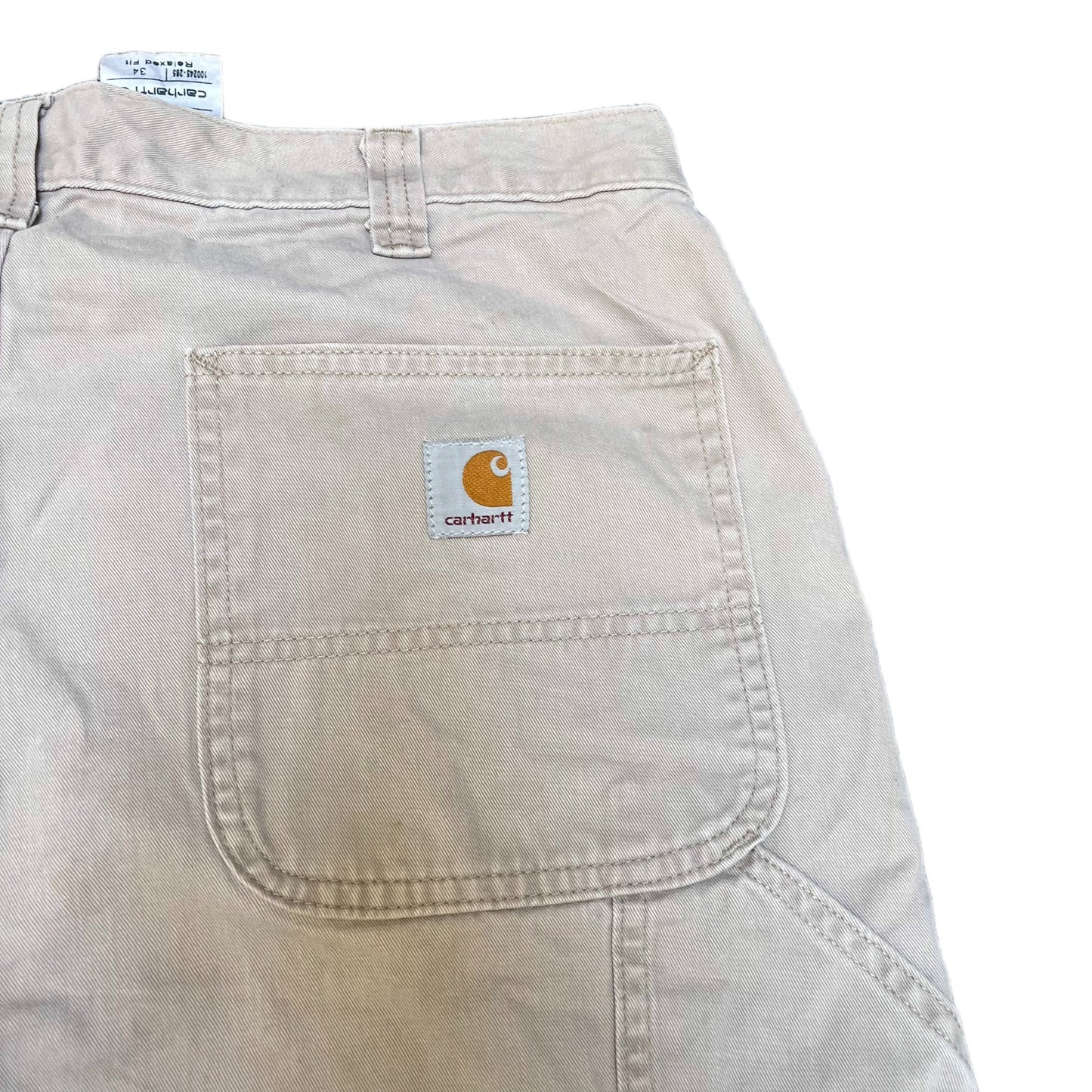 Carhartt Carpenter Shorts Fits as Men L 34" Waist Beige Relaxed Fit Work Utility