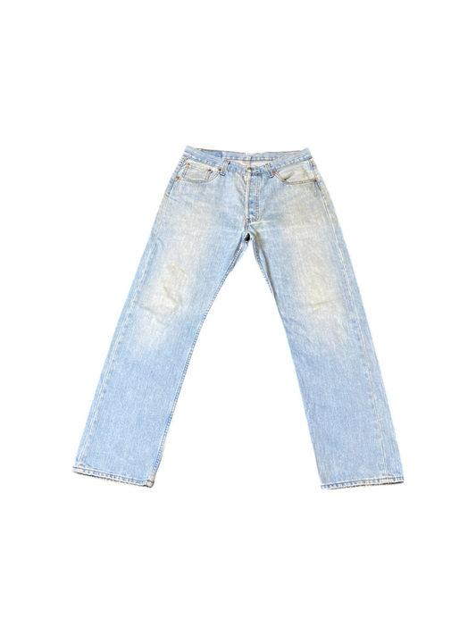 Levi's Jeans Mens 33W 30L Blue 501 Denim Red Tab Straight Leg Light Wash Faded