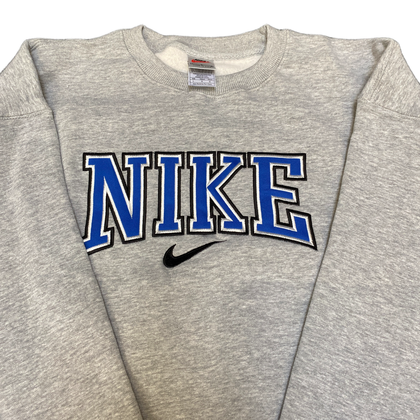 Nike Reworked Sweatshirt Mens Large Grey Embroidered Spellout Logo Vintage Y2K