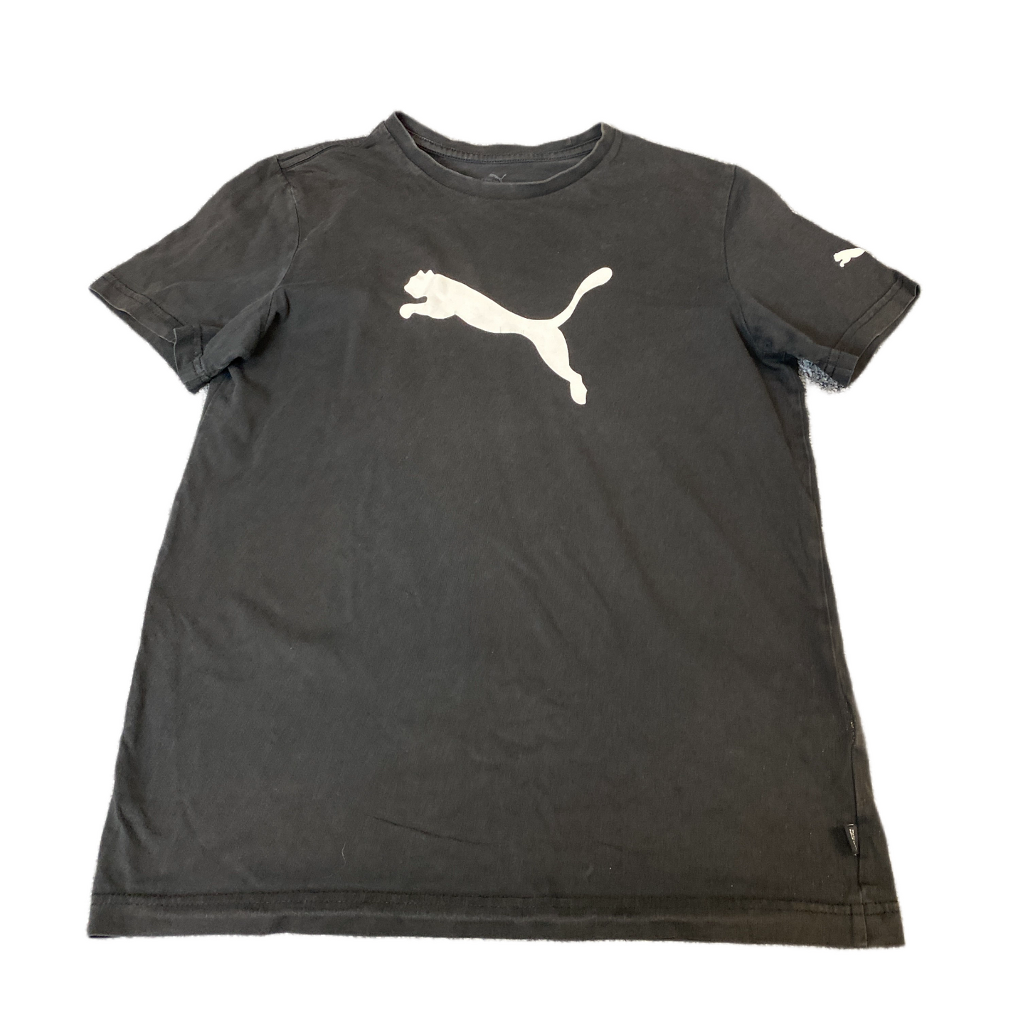 PUMA T-Shirt Boys XS Black Graphic Logo Regular Fit Short Sleeve Pullover Tee