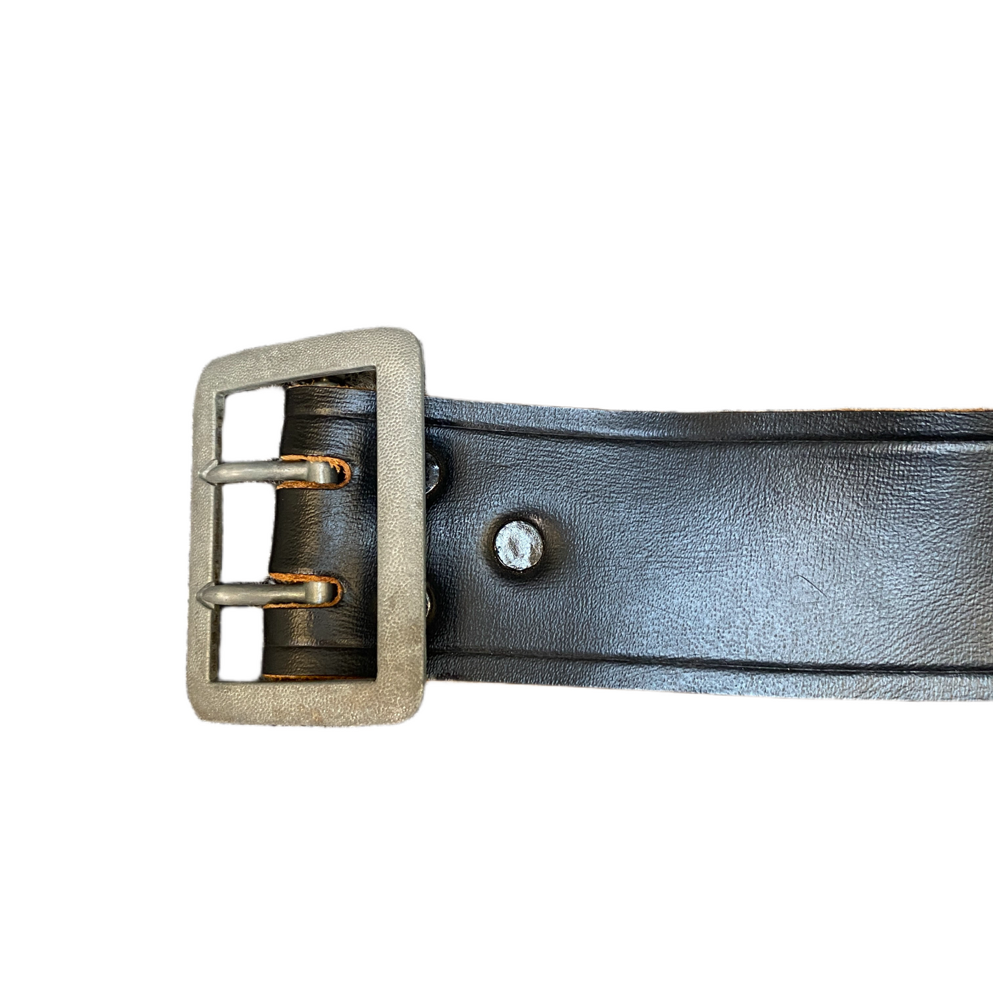 Vintage Waist Belt Mens Black Leather Rectangular Double Pin Buckle 38.5 inches