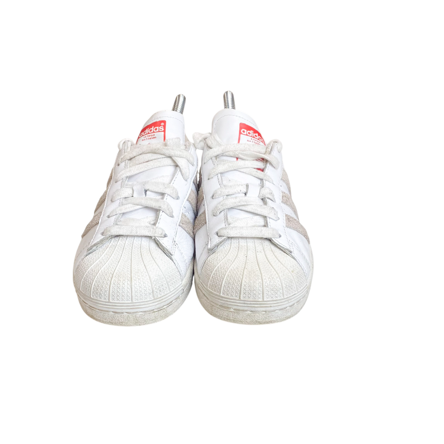 Adidas Superstar Athletic Sneakers Girls 3.5 White Leather Grey 3 Stripe Lace Up