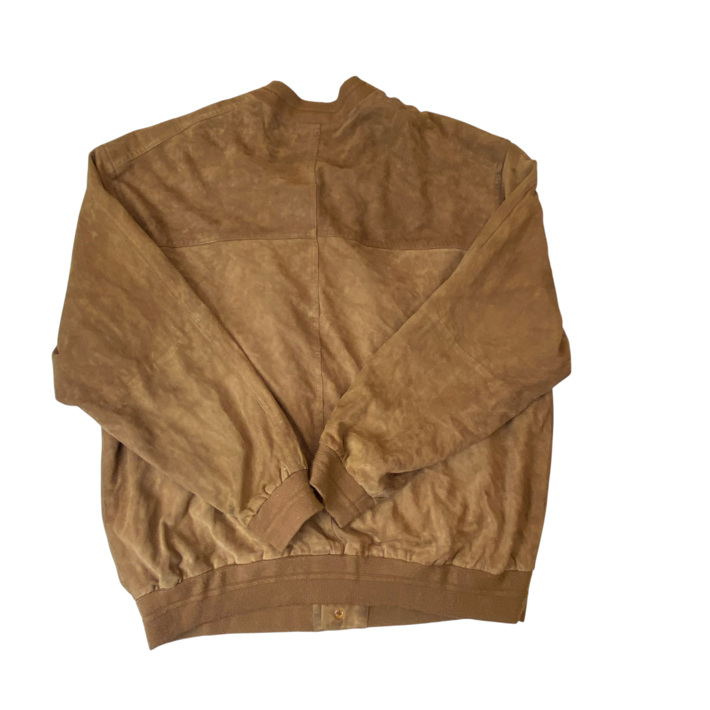 Classic Bomber Jacket Mens XL Brown Suede Leather Flap Pockets Button Front