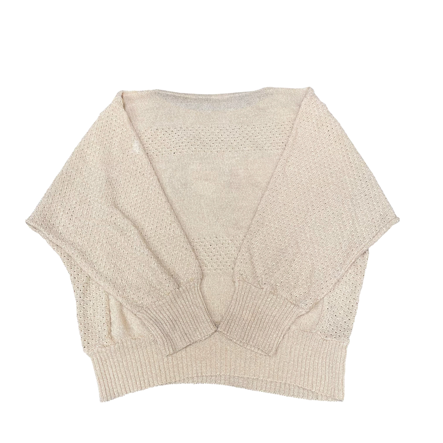 Jumper Womens Large Cream Knitted Embroidered Crew Neck Long Sleeve Pullover