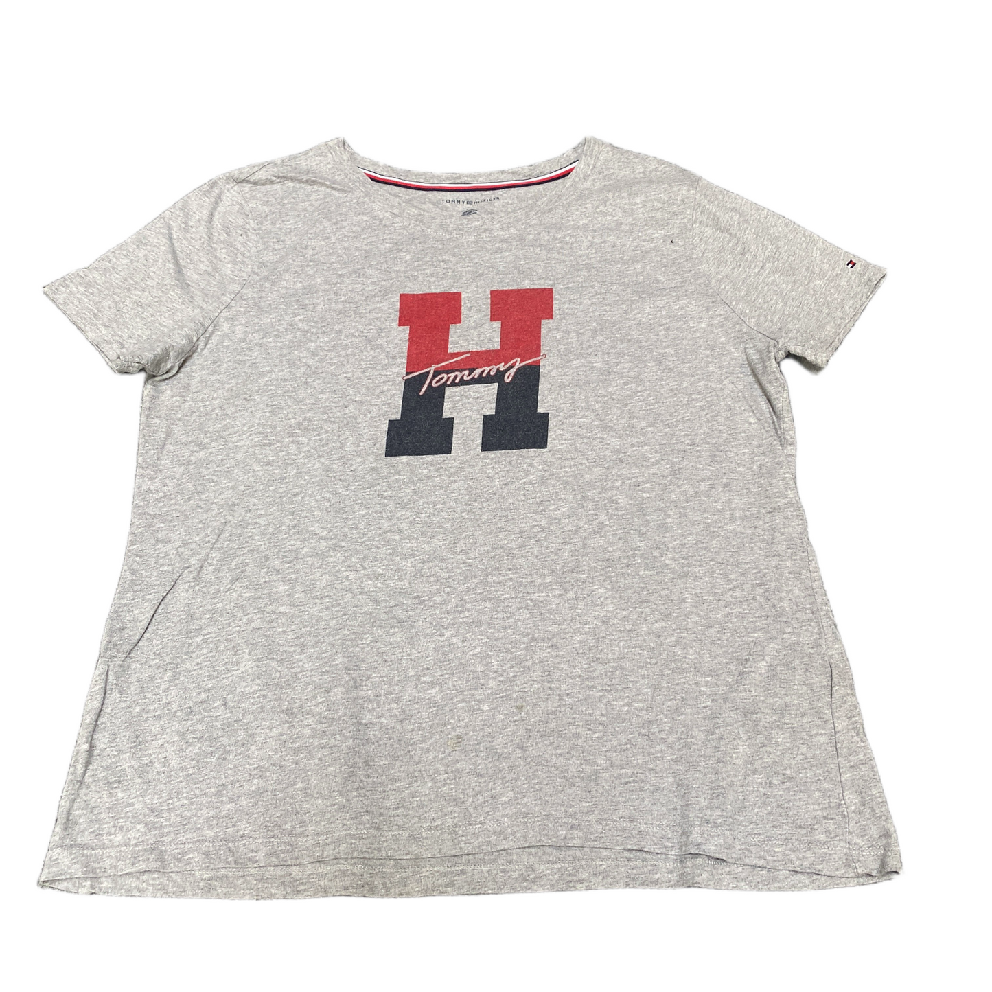 Tommy Hilfiger T-Shirt Womens Large Grey Heather Oversized Round Neck Pullover