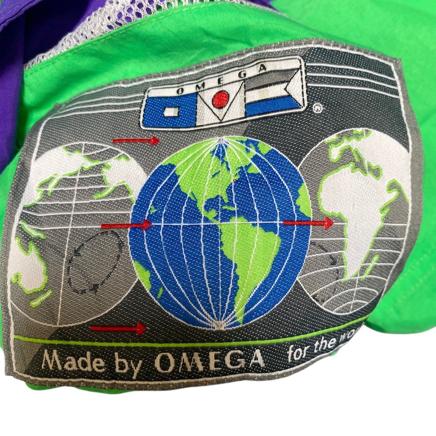 Omega Ski Jacket Women's M Purple Green Drawcord Hem Windbreaker Snap Inside Zip