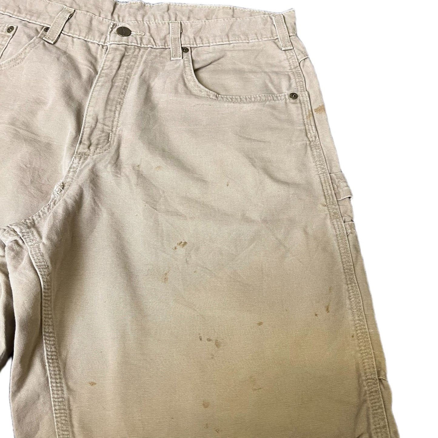 Carhartt Carpenter Shorts Fits as Mens L 34" Waist Beige Canvas Utility Workwear