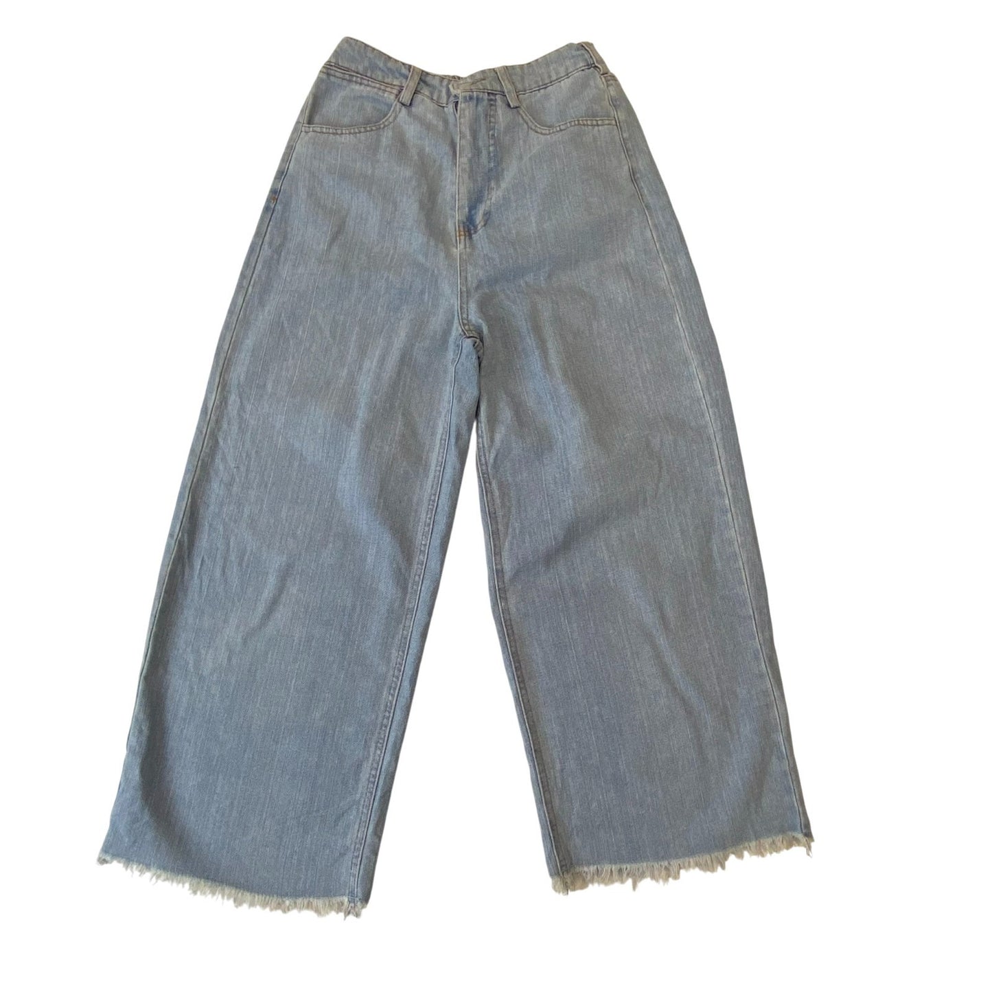 Womens Jeans Small W24 L22 Blue Denim Wide Leg Comfort Fit Raw Hem Outdoor