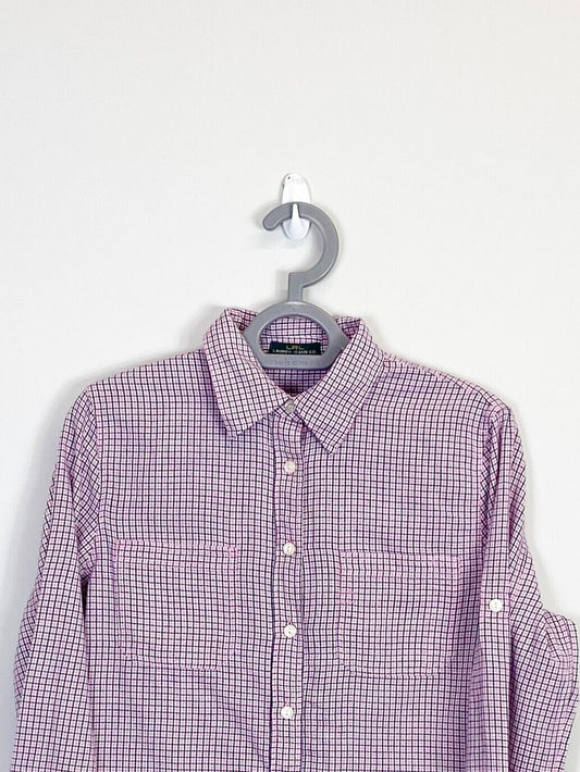 Ralph Lauren Shirt Mens Small Pink Checkered Long Sleeve Pockets Button Down