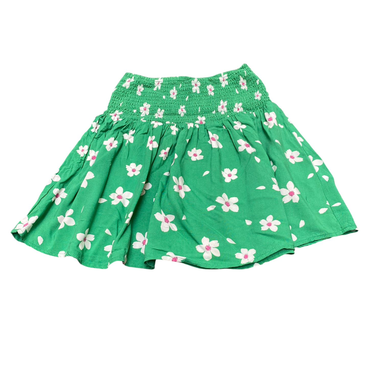 Clockhouse A Line Skirt Womens L Green White Floral Print Smocked High Waisted
