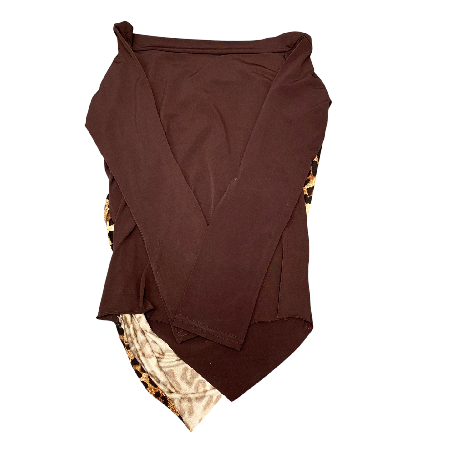 Blouse Top Womens S Brown Leopard Print Long Sleeve Asymmetrical Hem Pullover