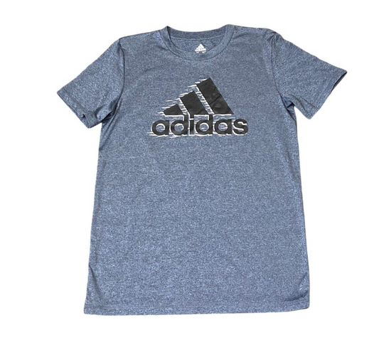 Adidas T-Shirt Boys Large (14-16) Grey Polyester Short Sleeve Crew Neck Pullover